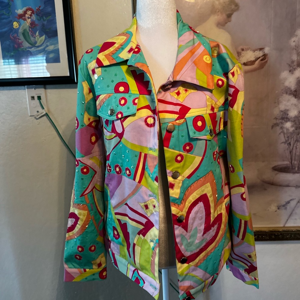 Red Vibrant Patterned Women's Jean Jacket